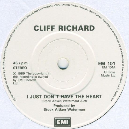 Cliff Richard - I Just Don't Have The Heart - Used Vinyl Record 7" image 3