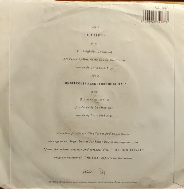 Tina Turner - Best - Used Vinyl Record 7" image 2