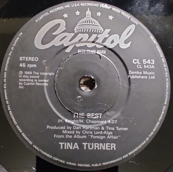 Tina Turner - Best - Used Vinyl Record 7" image 3
