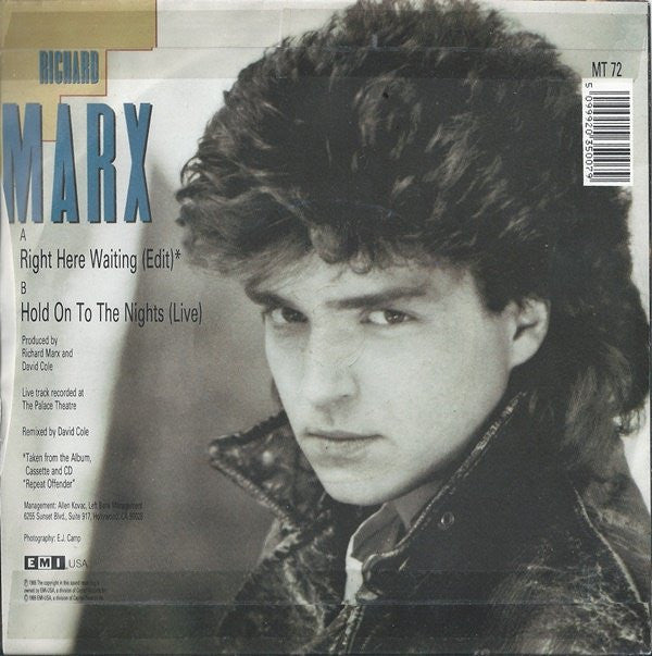 Richard Marx - Right Here Waiting - Used Vinyl Record 7" image 2