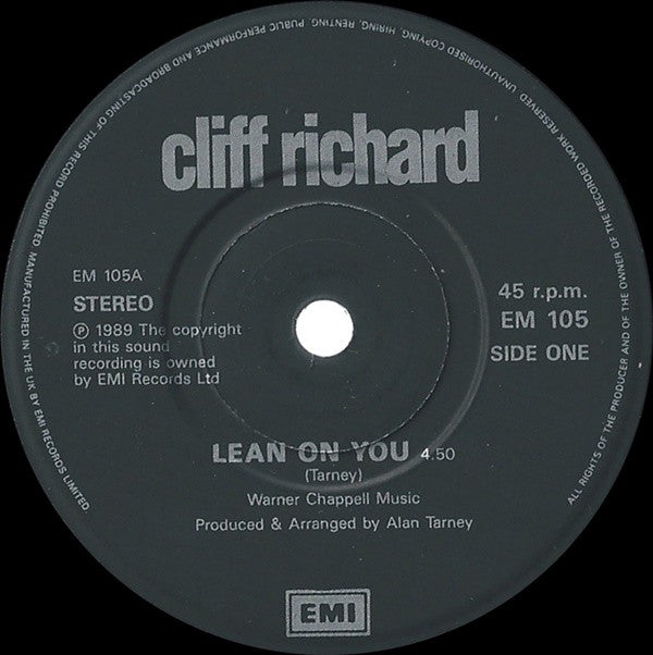 Cliff Richard - Lean On You - Used Vinyl Record 7" image 3
