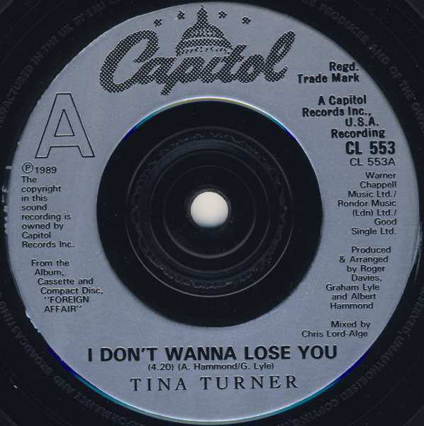 Tina Turner - I Don't Wanna Lose You - Used Vinyl Record 7" image 7