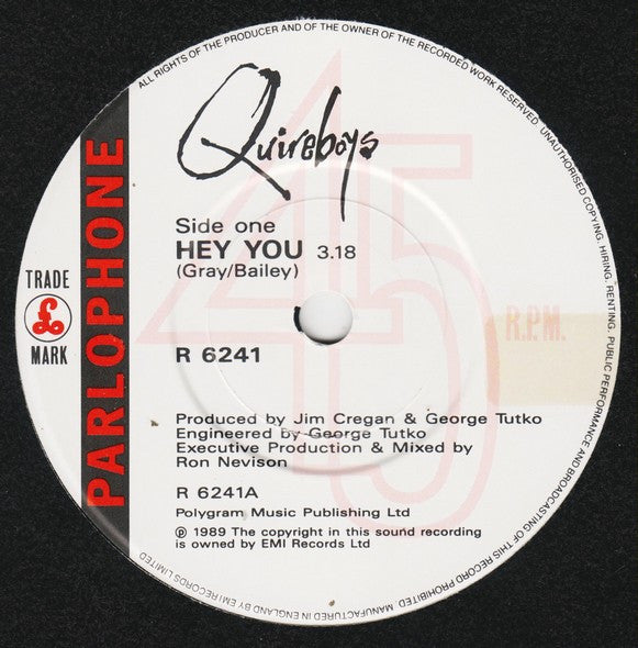 Quireboys - Hey You - Used Vinyl Record 7" image 3