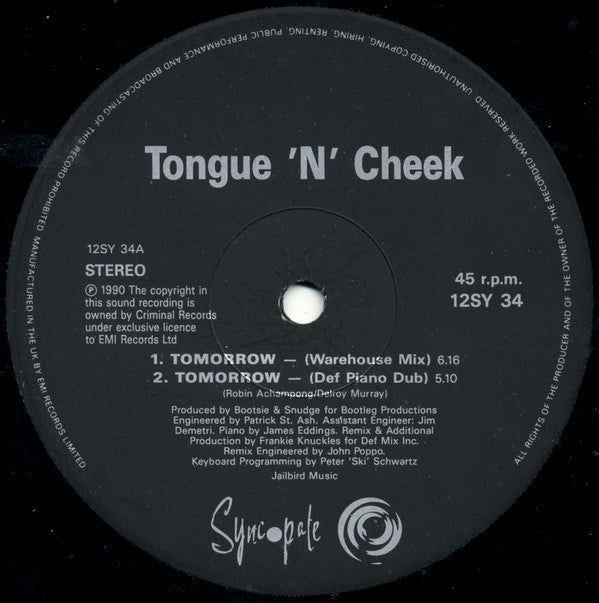 Tongue N Cheek - Tomorrow - Used Vinyl Record 12" image 3