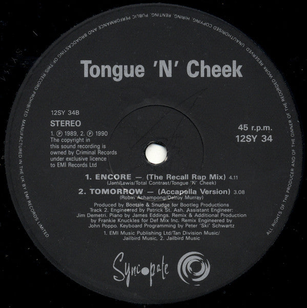 Tongue N Cheek - Tomorrow - Used Vinyl Record 12" image 4
