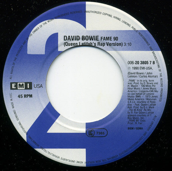 David Bowie - Fame 90 - Used Vinyl Record 7" image 4