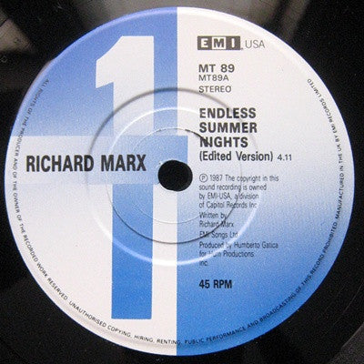 Richard Marx - Endless Summer Nights / Hold On To The Nights - Used V image 3