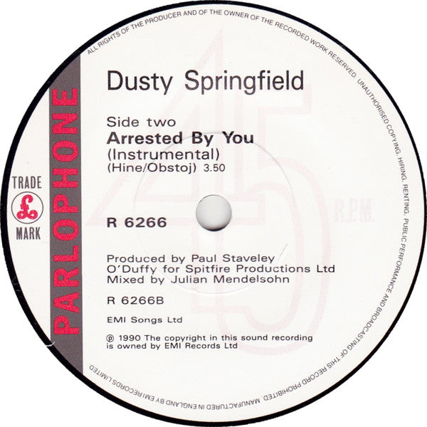 Dusty Springfield - Arrested By You - Used Vinyl Record 7" image 8