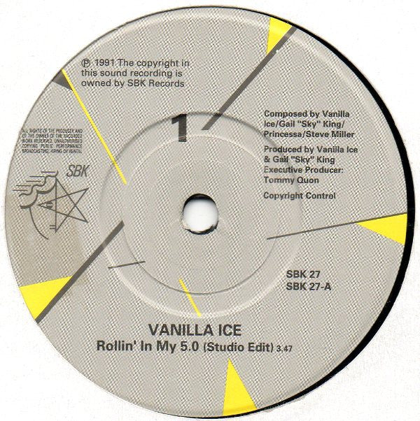 Vanilla Ice - Rollin' In My 5.0 - Used Vinyl Record 7" image 3