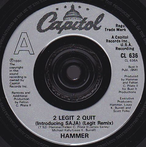 MC Hammer - 2 Legit 2 Quit - Used Vinyl Record 7" image 3
