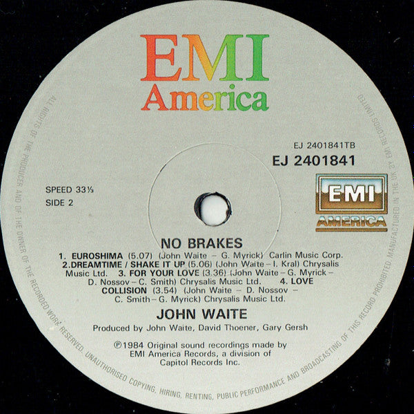 John Waite - No Brakes - Used Vinyl Record image 4