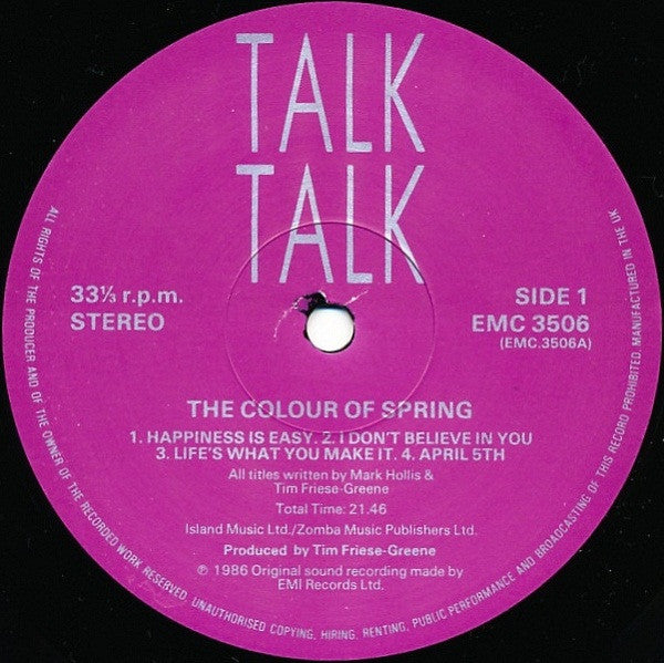 Talk Talk - Colour Of Spring - Used Vinyl Record image 3