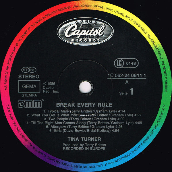 Tina Turner - Break Every Rule - Used Vinyl Record image 3