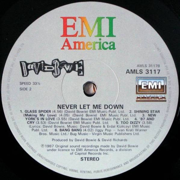 David Bowie - Never Let Me Down - Used Vinyl Record image 4