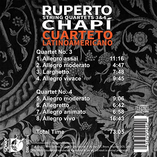 CUARTETO LATINOAMERI - CHAPI:STRING QUARTETS 3 & 4 - CD image 2