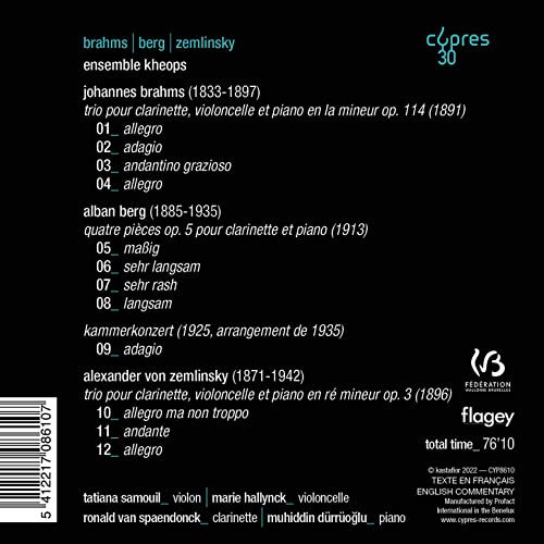 ENSEMBLE KHEOPS - BRAHMS  BERG & ZEMLINSKY - CD image 2