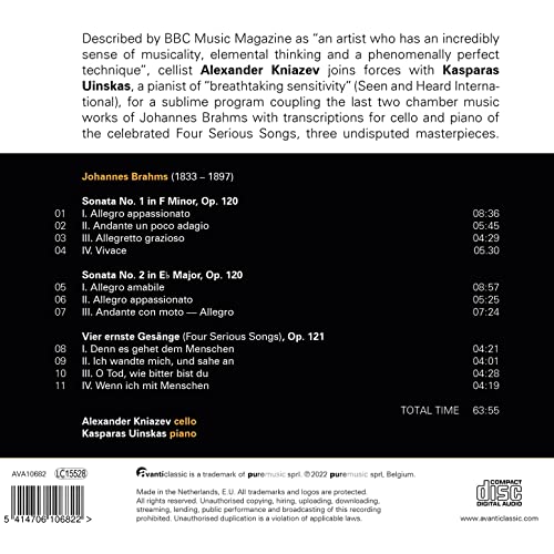 ALEXANDER KNIAZEV; K - BRAHMS SONATAS OP. 120 & FOUR - CD image 2