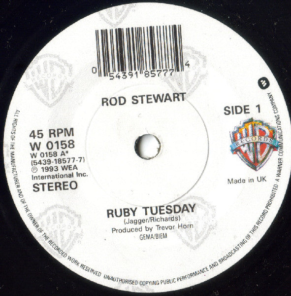 Rod Stewart - Ruby Tuesday - Used Vinyl Record 7" image 3