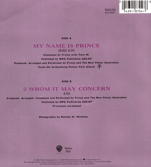 Prince - My Name Is - Used Vinyl Record 7" image 2