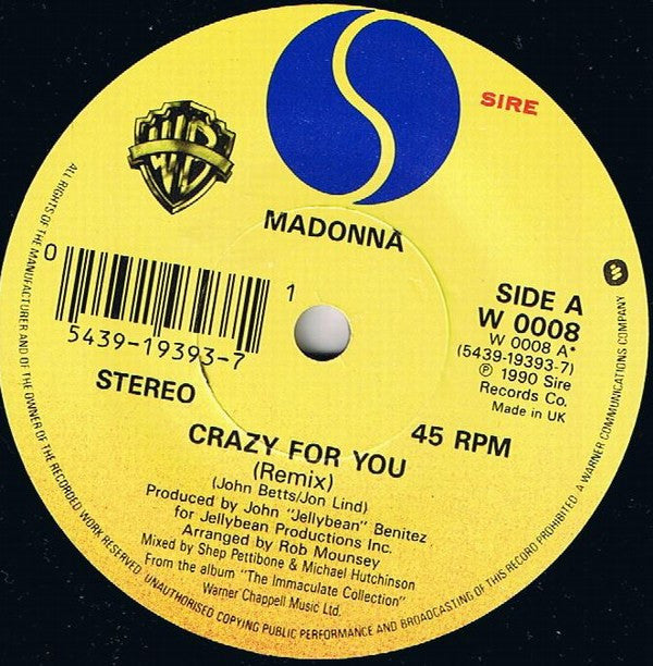 Madonna - Crazy For You - Used Vinyl Record 7" image 3