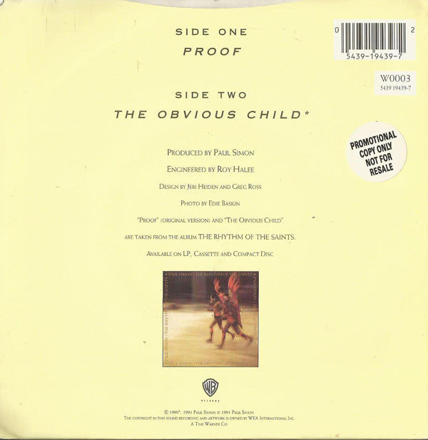 Paul Simon - Proof - Used Vinyl Record 7" image 2