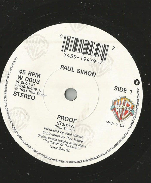 Paul Simon - Proof - Used Vinyl Record 7" image 3