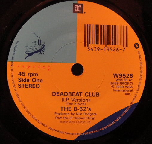 B-52's - Deadbeat Club - Used Vinyl Record 7" image 3