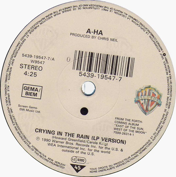 a-ha - Crying In The Rain - Used Vinyl Record 7" image 3