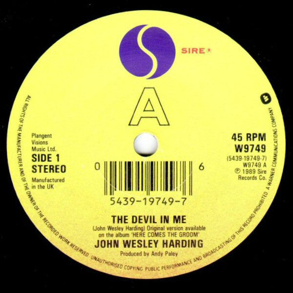 John Wesley Harding - Devil In Me - Used Vinyl Record 7" image 3