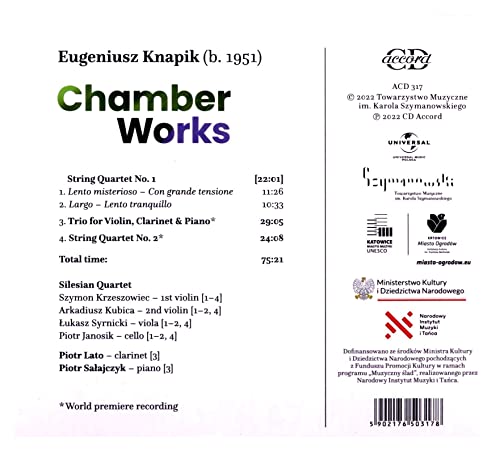 SILESIAN QUARTET; PI - EUGENIUSZ KNAPIK CHAMBER WORK - CD image 2