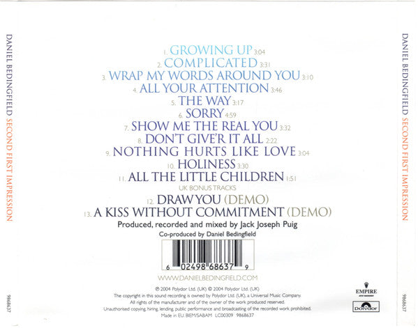 Daniel Bedingfield - Second First Impression - Used CD image 2