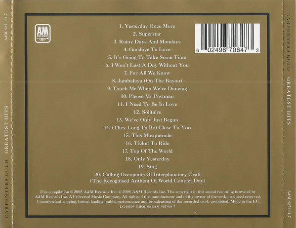 Carpenters - Gold: Greatest Hits - CD image 3