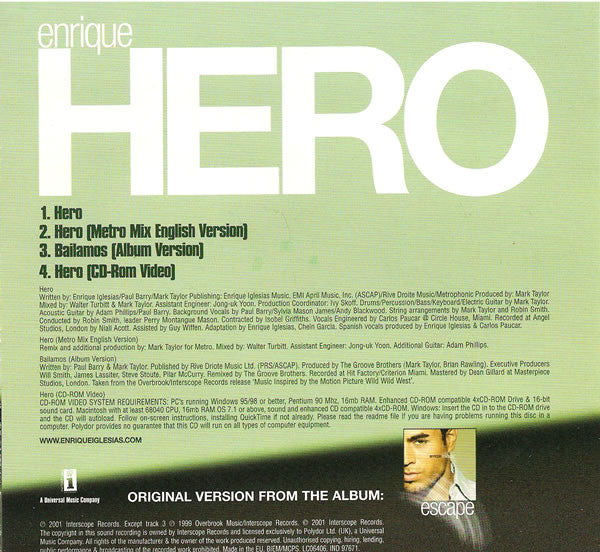 Enrique Iglesias - Hero - Used CD image 2