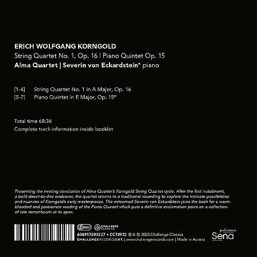 ALMA QUARTET / SEVER - Korngold: String Quartet No. 1, Op. 16; Piano Qui image 2