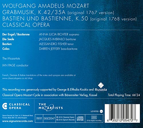 Jacques Imbrailo - Mozart: Grabmusik/Bastien Und Bastienne - CD image 2
