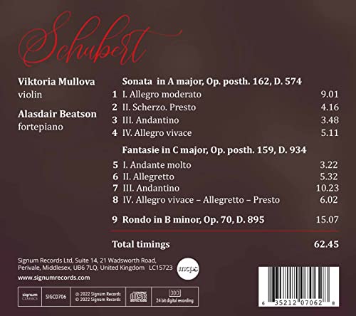 VIKTORIA MULLOVA - SCHUBERT: SONATA IN A MAJOR, FANTASIE IN C MAJ - CD image 2