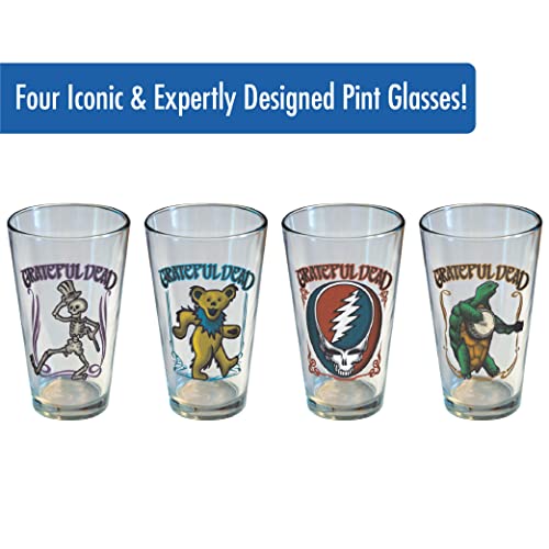 GRATEFUL DEAD - Retro Pint Glasses 4 Pack 16 Oz (Terrapin. Stealie. Be image 2