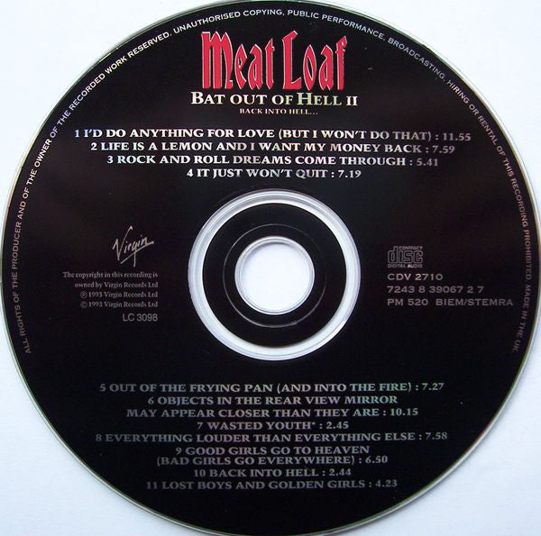 Meat Loaf - Bat Out Of Hell II: Back Into Hell - Used CD image 9