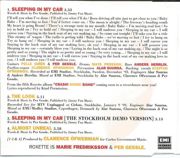 Roxette - Sleeping In My Car - Used CD image 2