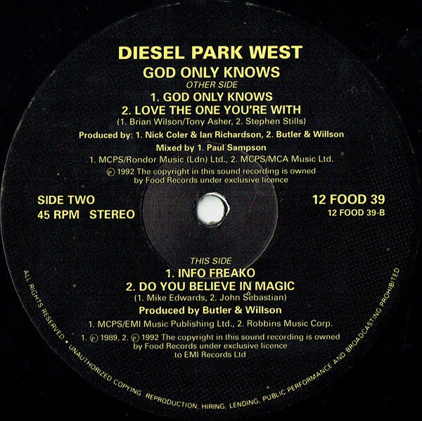 Diesel Park West - God Only Knows - Used Vinyl Record 12" image 4