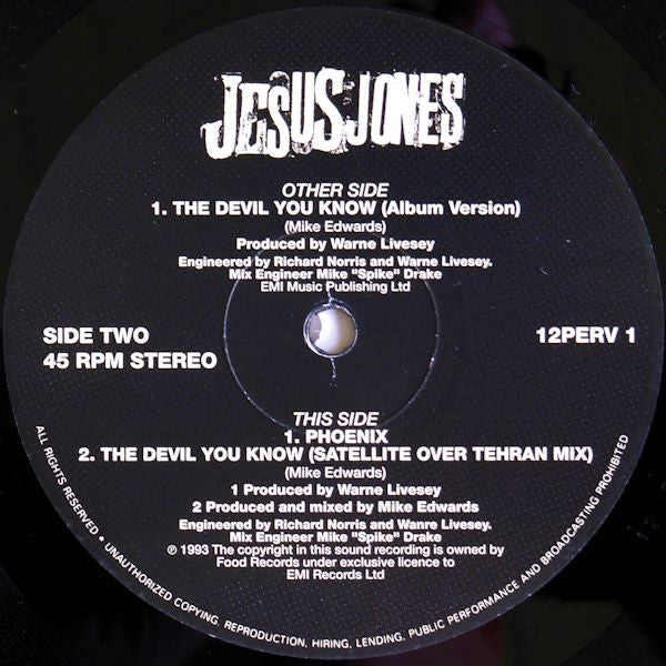 Jesus Jones - Devil You Know - Used Vinyl Record 12" image 4