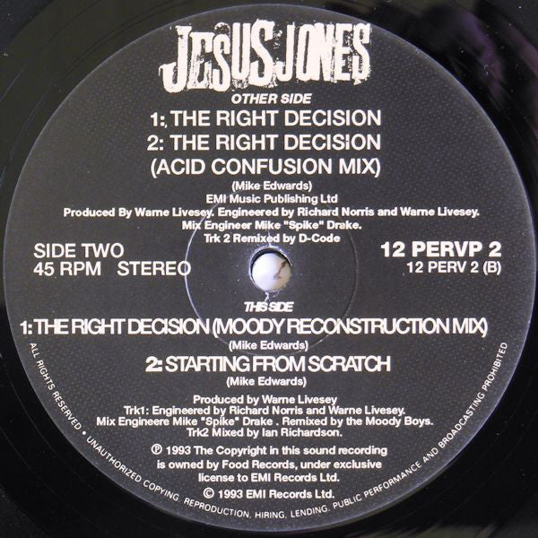 Jesus Jones - Right Decision - Used Vinyl Record 12" image 4