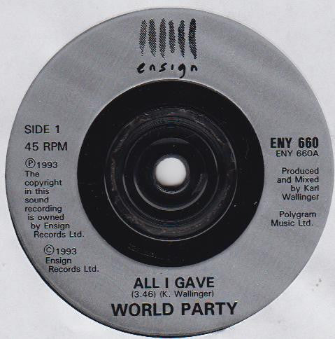 World Party - All I Gave - Used Vinyl Record 7" image 3
