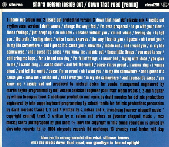 Shara Nelson - Inside Out / Down That Road (Remix) - Used CD image 7