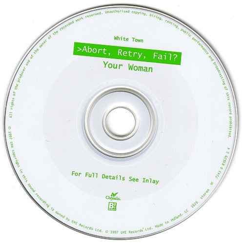 White Town - >Abort, Retry, Fail?_ Your Woman - Used CD image 4
