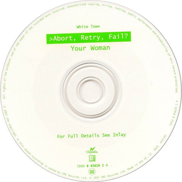White Town - >Abort, Retry, Fail?_ Your Woman - Used CD image 9