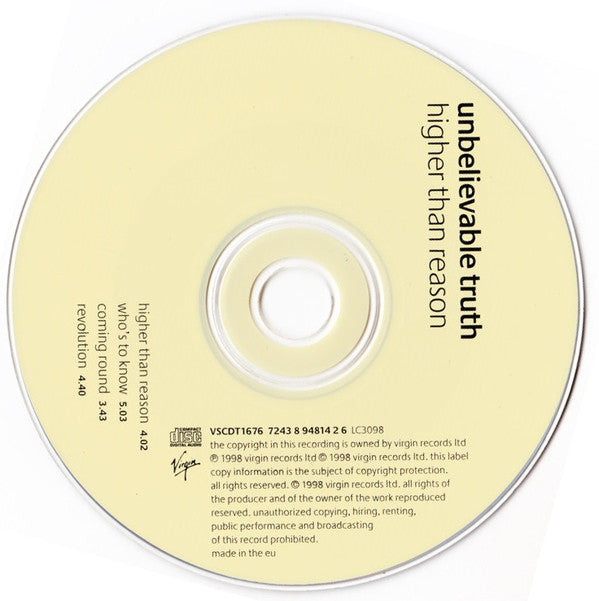 Unbelievable Truth - Higher Than Reason - Used CD image 6