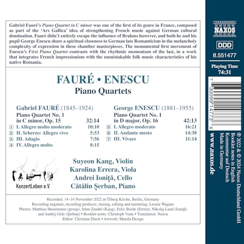 KING/ERRERA/IONITA/S - FAURE/ENESCU - PIANO QUARTETS - CD image 2
