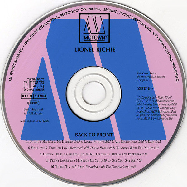 Lionel Richie - Back To Front - CD image 8