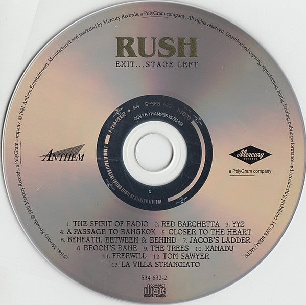 Rush - Exit...Stage Left - CD image 3
